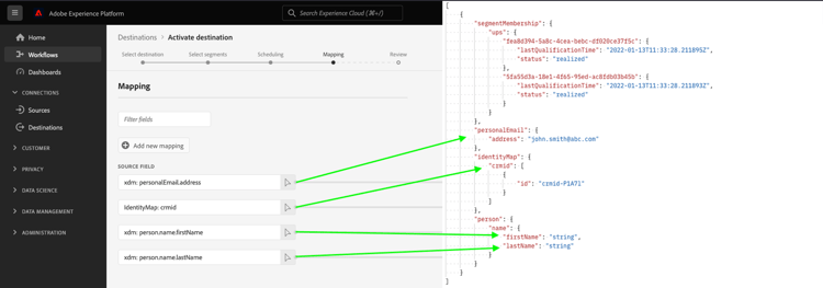 UI から API 応答のフィールドへのマッピングを示す画像。