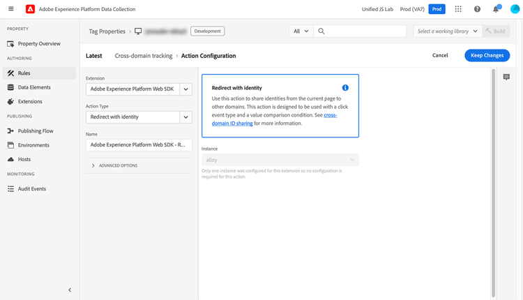 上記の設定を使用したアクション設定を示す UI 画像