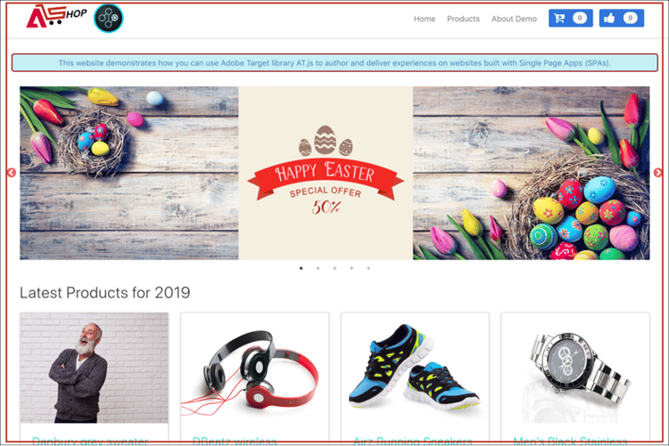 ブラウザーウィンドウの単一ページアプリケーションのサンプル画像。