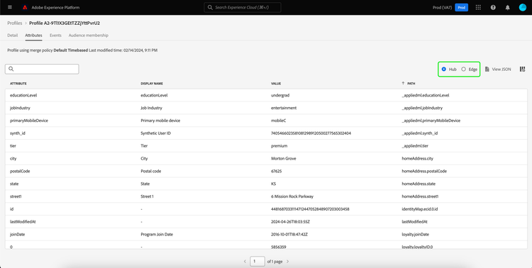 「属性」タブ内のデータロケーションセレクターがハイライト表示されています。