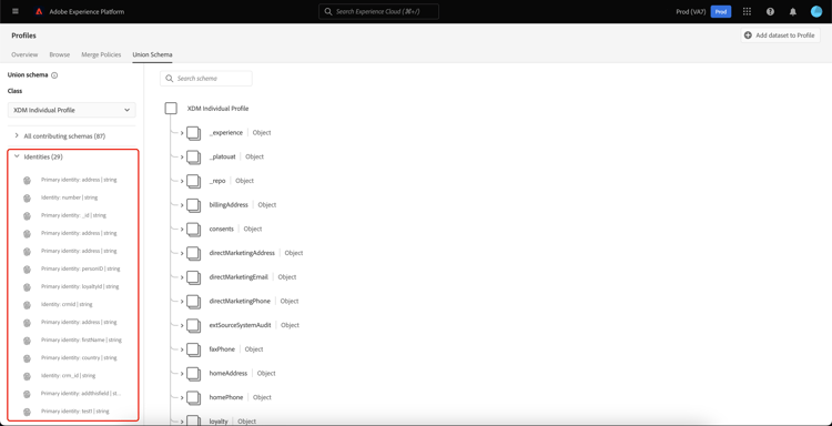 結合スキーマに属するIDが強調表示されます。