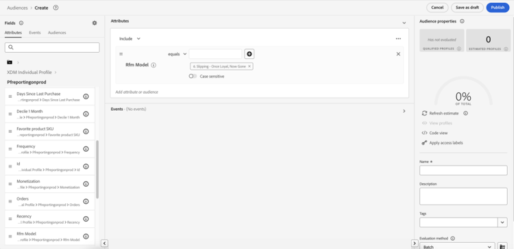 オーディエンス構成 UI でのオーディエンスの作成