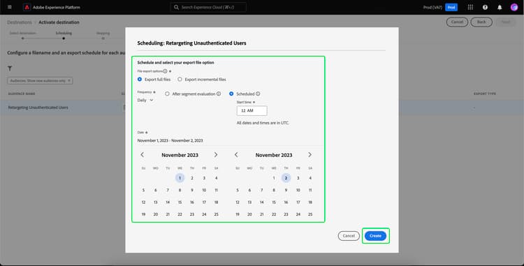 スケジュールを設定ポップオーバーが表示されます。