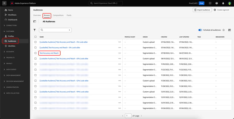 ​ オーディエンス ボタンがハイライト表示され、類似モデリングに使用されている基本オーディエンスもハイライト表示されます。