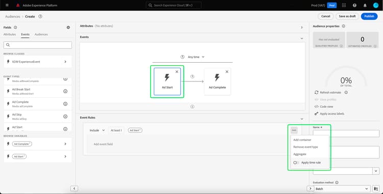 カードレベルの時間制約セレクターがハイライト表示されています。