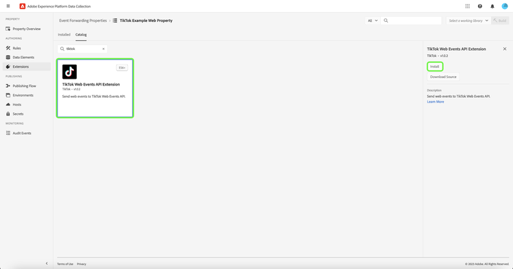 次を表示する拡張機能カタログ： TikTok 拡張機能カードのハイライト表示のインストール。