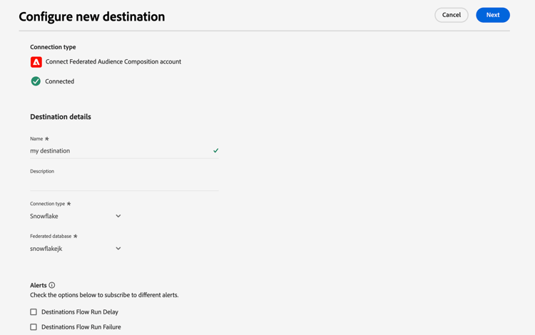 新しい宛先の設定ページが表示され、宛先を作成するために追加する必要がある詳細が表示されます。
