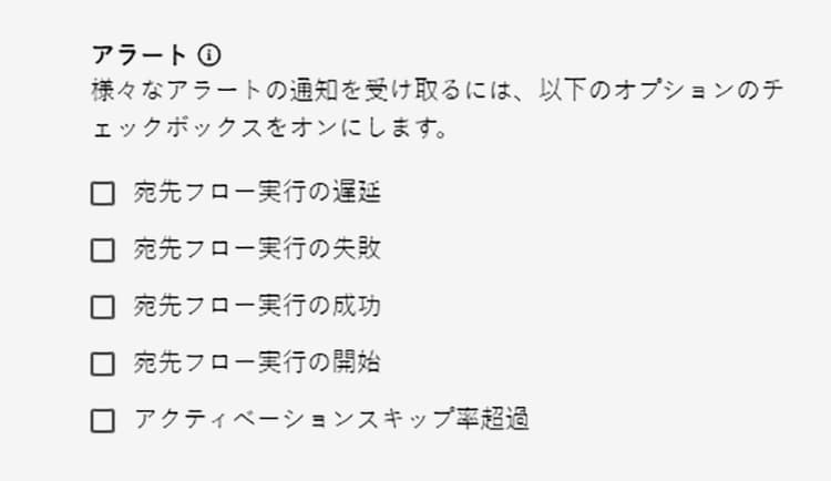 宛先に対して使用可能なアラートが表示されています。