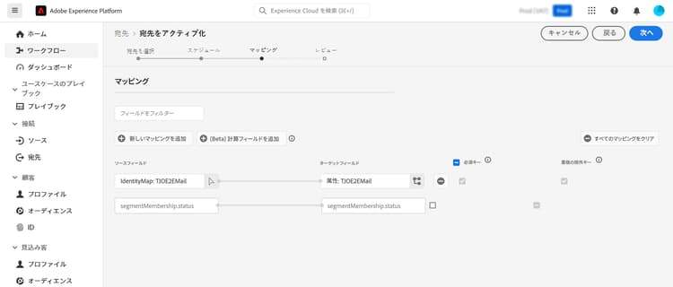マッピング属性ページが表示されています。