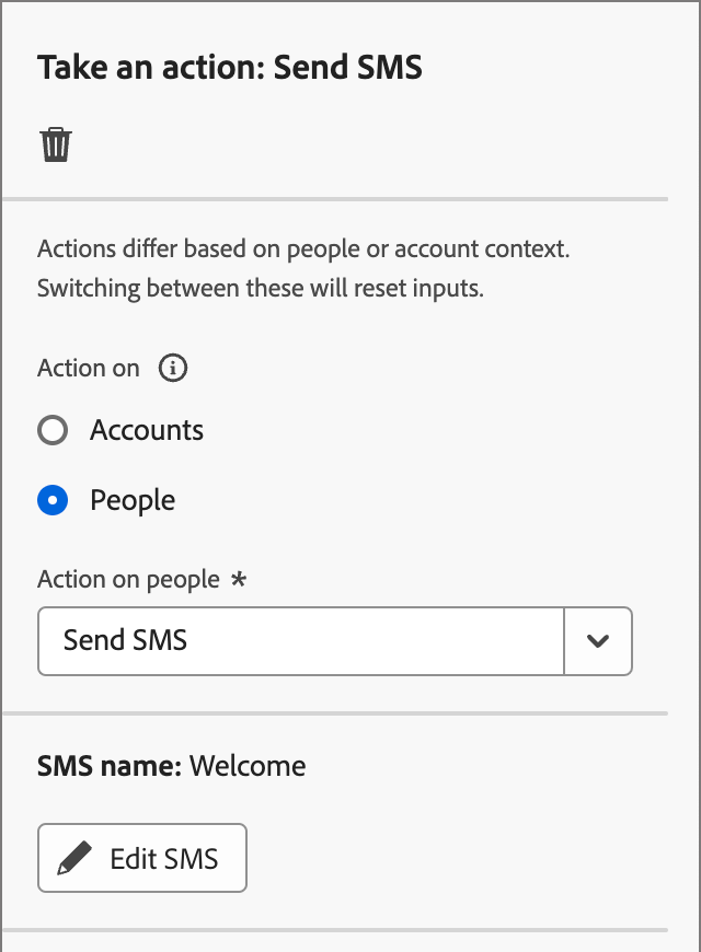 アクションの実行 – SMS の送信