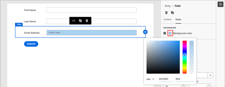 ​ フォームフィールドの背景スタイルを設定する ​