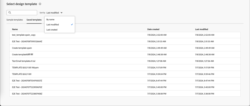 保存済みテンプレートを選択