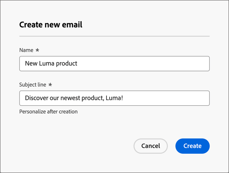 Create new email dialog