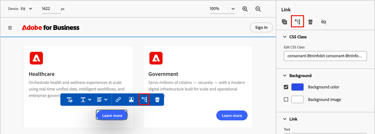 Web エクスペリエンス要素のクリックの追跡を有効にする ​