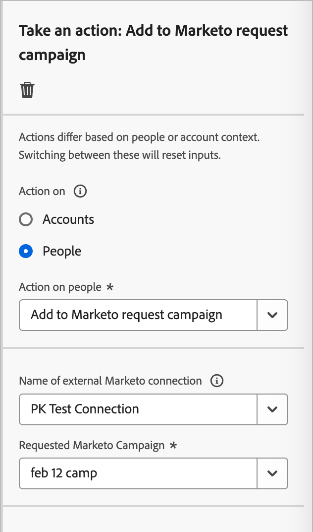 ​ アクションを実行 – Marketo Engage リクエストキャンペーンに追加