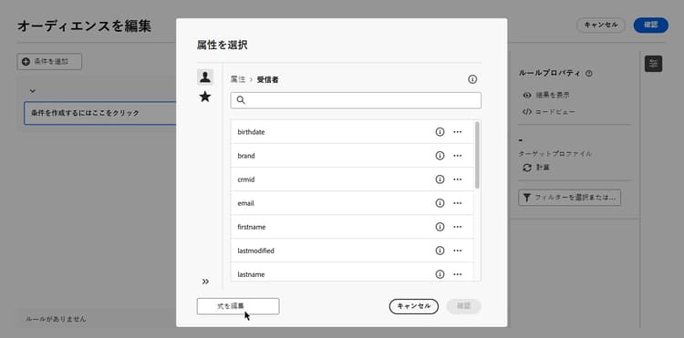属性フィールドの式エディター