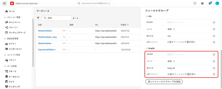 ​ フィールドグループ設定パネル ​