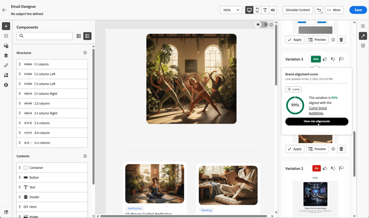 ​ パーセンテージスコアを表示するブランド整合性スコアパネル ​