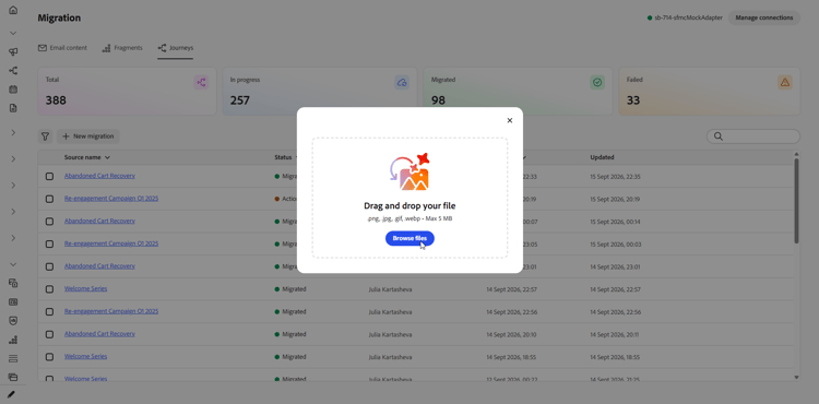 ​ ジャーニー画像のスクリーンショットのアップロード領域
