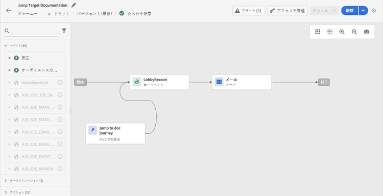 ソースジャーニーからターゲットジャーニーへのジャンプを示すジャーニーフロー