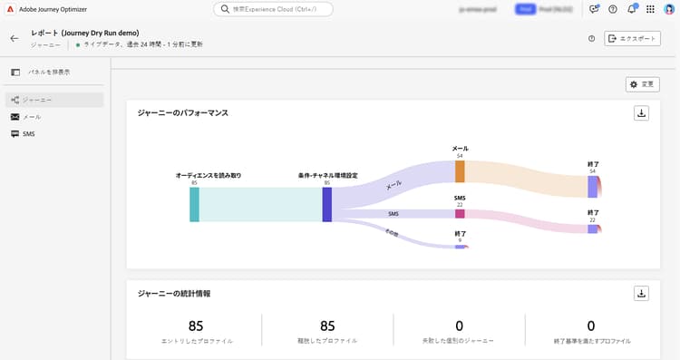 ジャーニーのドライランの実行に関するレポートへのアクセス