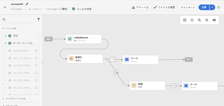 接続する準備が整ったジャーニーキャンバスに貼り付けたアクティビティ