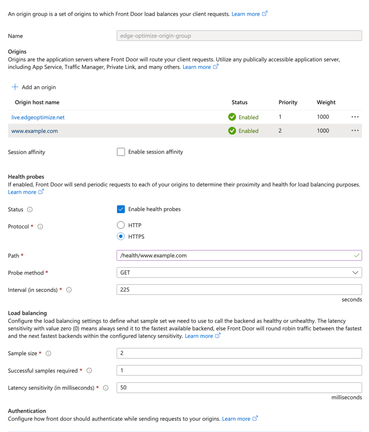 Edge Optimize origin groupと2つの優先度ベースのオリジンとヘルスプローブ ​
