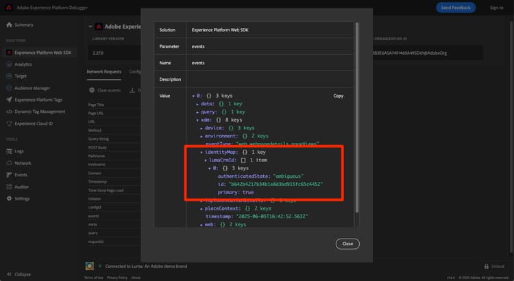 Debugger での Web SDK