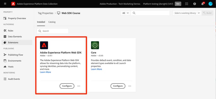 Adobe Experience Platform Web SDK 拡張機能の追加