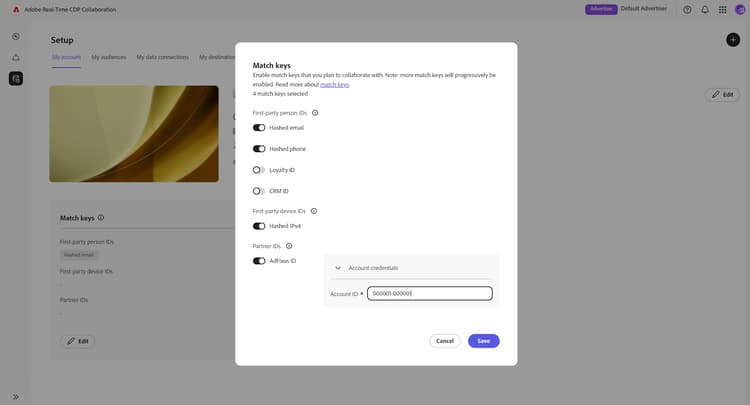 ​ 「保存」オプションがハイライト表示されたキーを一致させるダイアログ ​