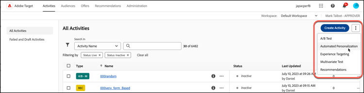 アクティビティを作成：Automated Personalization