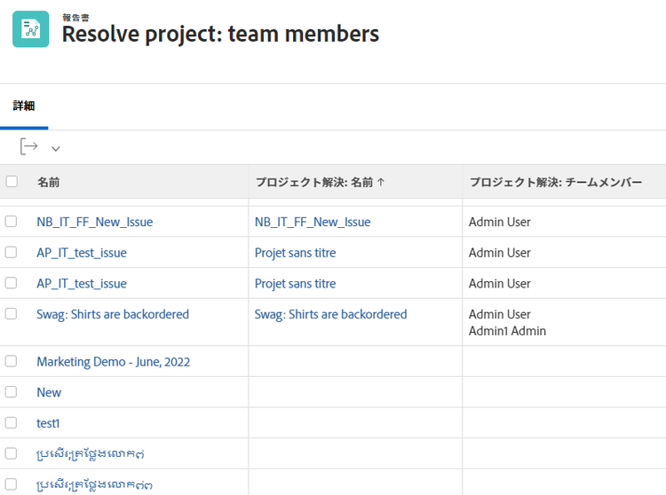 すべての解決プロジェクトチームメンバーを示す画面の画像