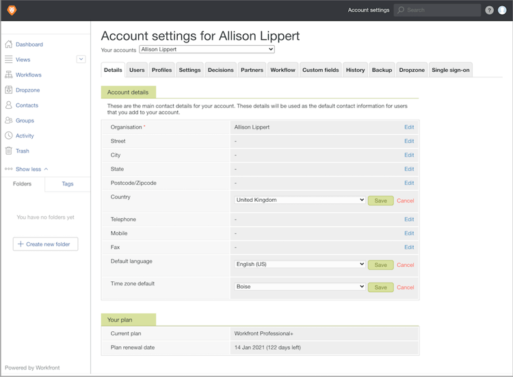 プルーフ用アカウント設定ウィンドウ