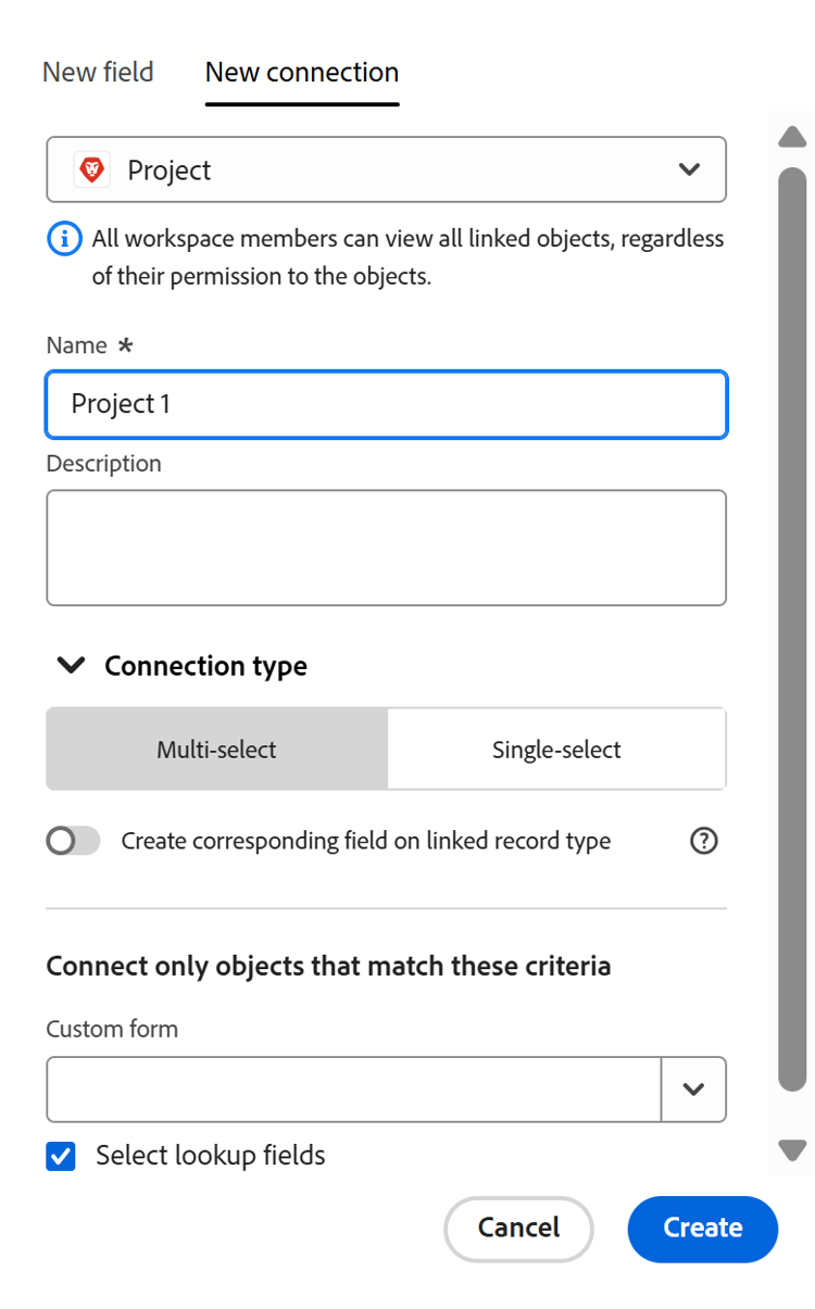 Workfront プロジェクト連携の選択