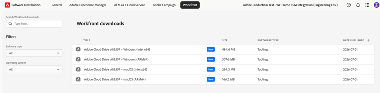Workfront用Adobe Cloud Drive インストーラー