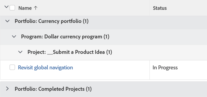 Portfolio プログラム プロジェクトのグループ化