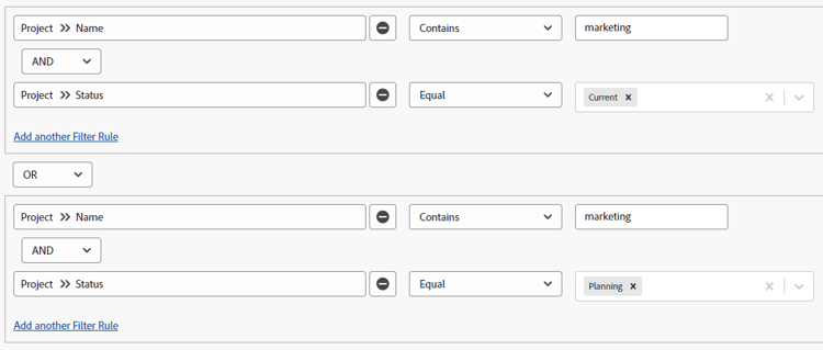 つなげられたフィルターステートメント