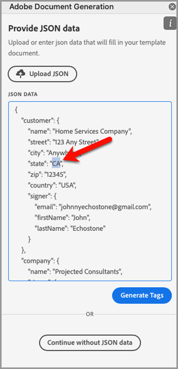 JSON 데이터의 스크린샷