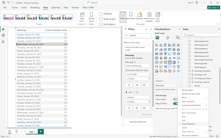 Power BI 고유 개수