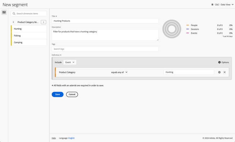 Customer Journey Analytics에서 Dimension 값을 사용하여 세그먼테이션