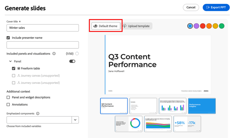기본 테마를 사용하여 슬라이드 생성