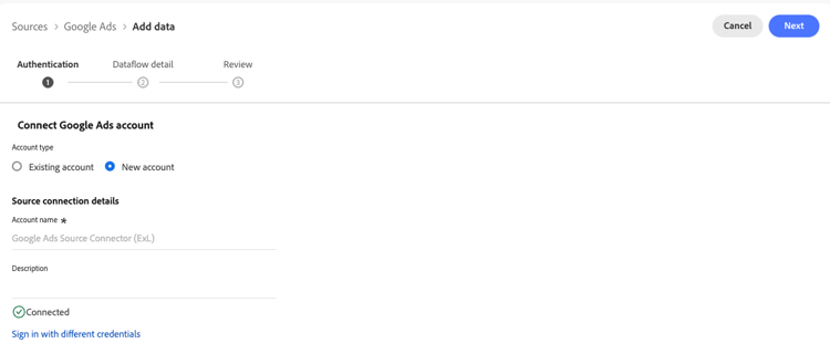 Google Ads 소스 커넥터 인증 단계 5