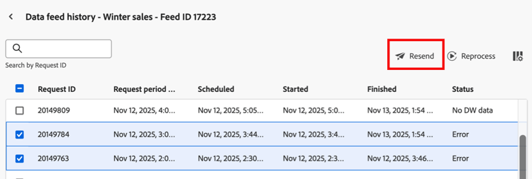 데이터 피드 작업 재처리