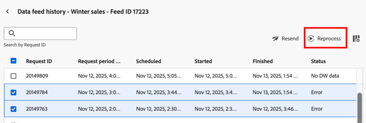 데이터 피드 작업 재처리