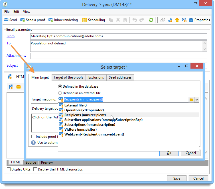 대상 매핑 선택 Adobe Campaign