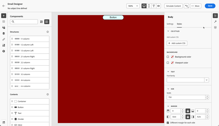 사용자 지정 CSS 추가 단추 선택