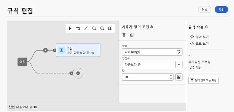 30세 이상 프로필에 대한 필터 규칙