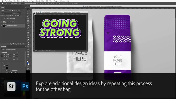 Adobe Stock 템플릿과 Photoshop 고급 개체로 굵은 레이블 만들기