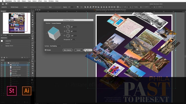 Adobe을 사용하여 포스터의 3D 콜라주 만들기 Stock 이미지