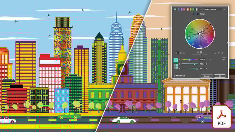 Adobe Illustrator으로 Adobe Stock 벡터 아트워크 색상을 변경하여 원하는 룩을 얻으세요.